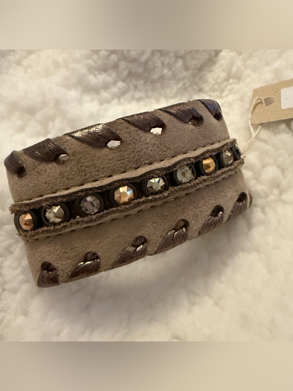 Leatherock Neutral Taupe Suede Beaded Cuff Bracelet